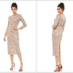 NWT MAC DUGGAL EMBELLISHED ILLUSION SHEATH MIDI DRESS MOCHA PINK 6 5411